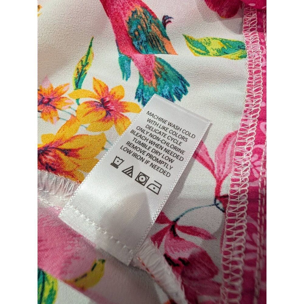 Pioneer Woman Pink Flounce Sleeve Topper Chinoserie Birds Boho Kimono L/XL NWT - Picture 11 of 15